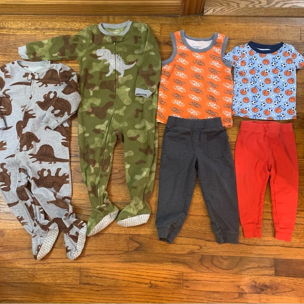 Baby Toddler Boy LS Footed Fleece Pajama Onesies Shirt Pant Sets 2T / 24 Months
